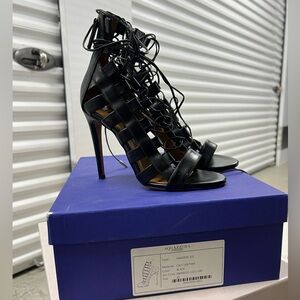 Aquazzura Strappy Black Leather Heels